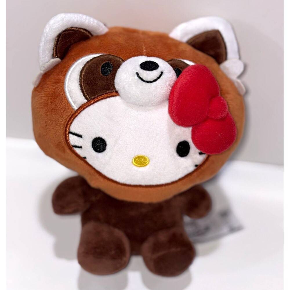 Sanrio Hello Kitty Raccoon Plush Stuffed Animal Red Bow - Brown White K03071